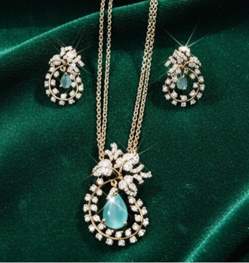 Gold-Plated Diamond Look Pendant Chain Set