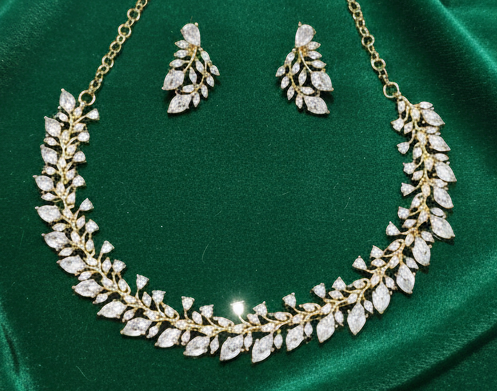 Stone Leaf Design Necklace Set