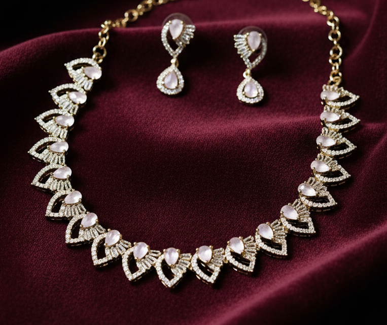 Stone-studded 1 Gram Gold-Plated Necklace Set